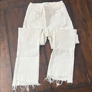 MOTHER White Frayed Wide Leg Jeans